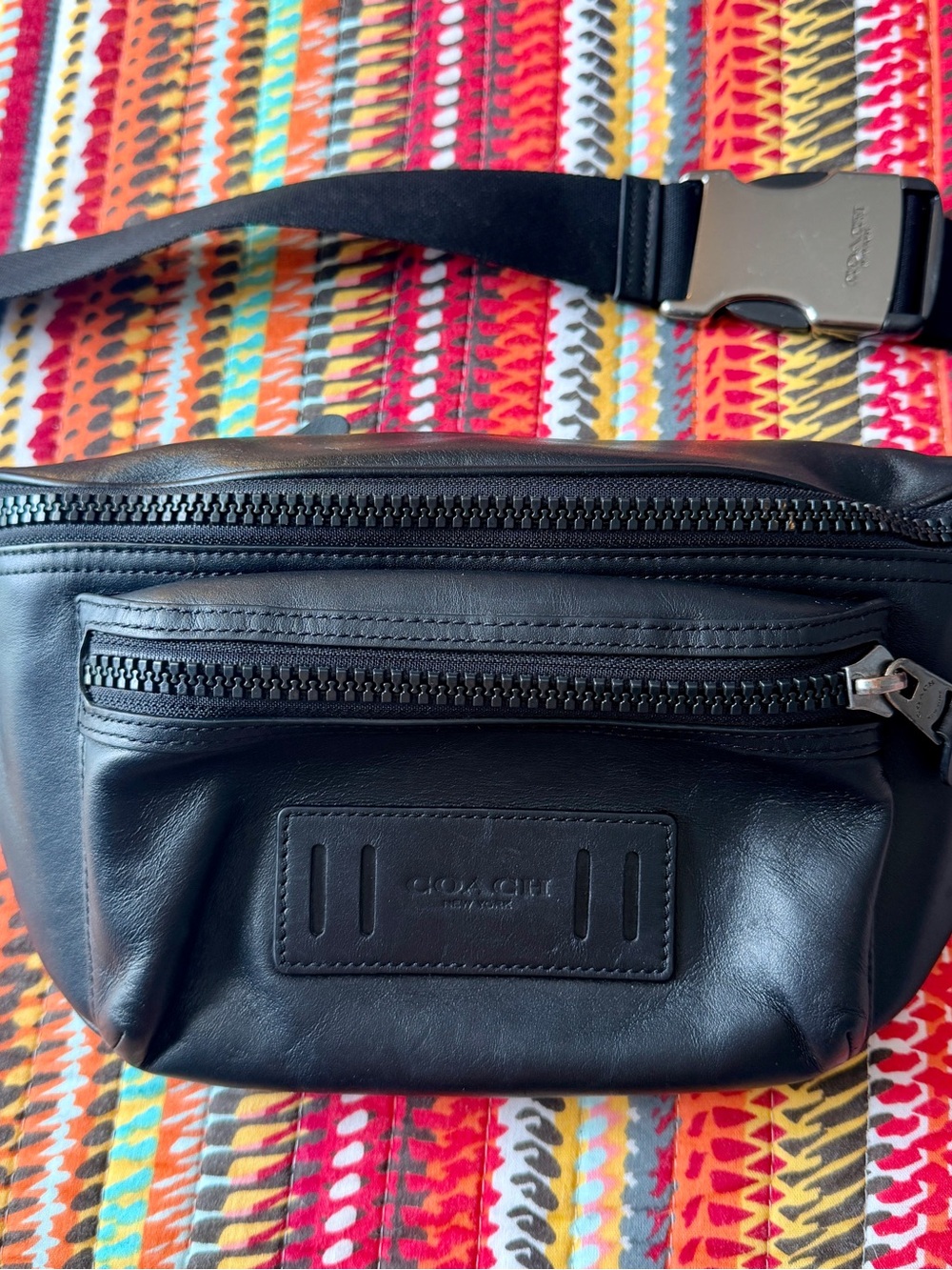 Coach Leather Terrain Belt Bag Black Zip Pocket Mens Unisex Fanny Sling Pack